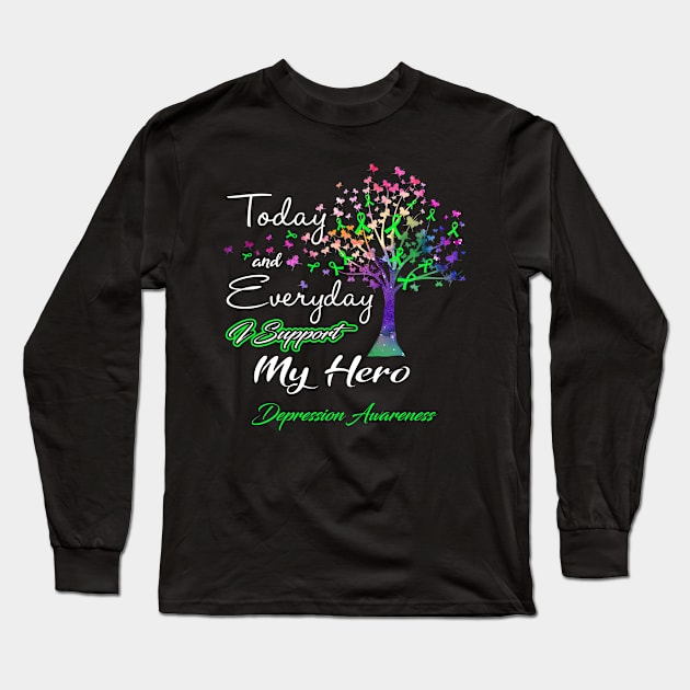 Today and Everyday I Support My Hero Depression Awareness Support Depression Warrior Gifts Long Sleeve T-Shirt by ThePassion99